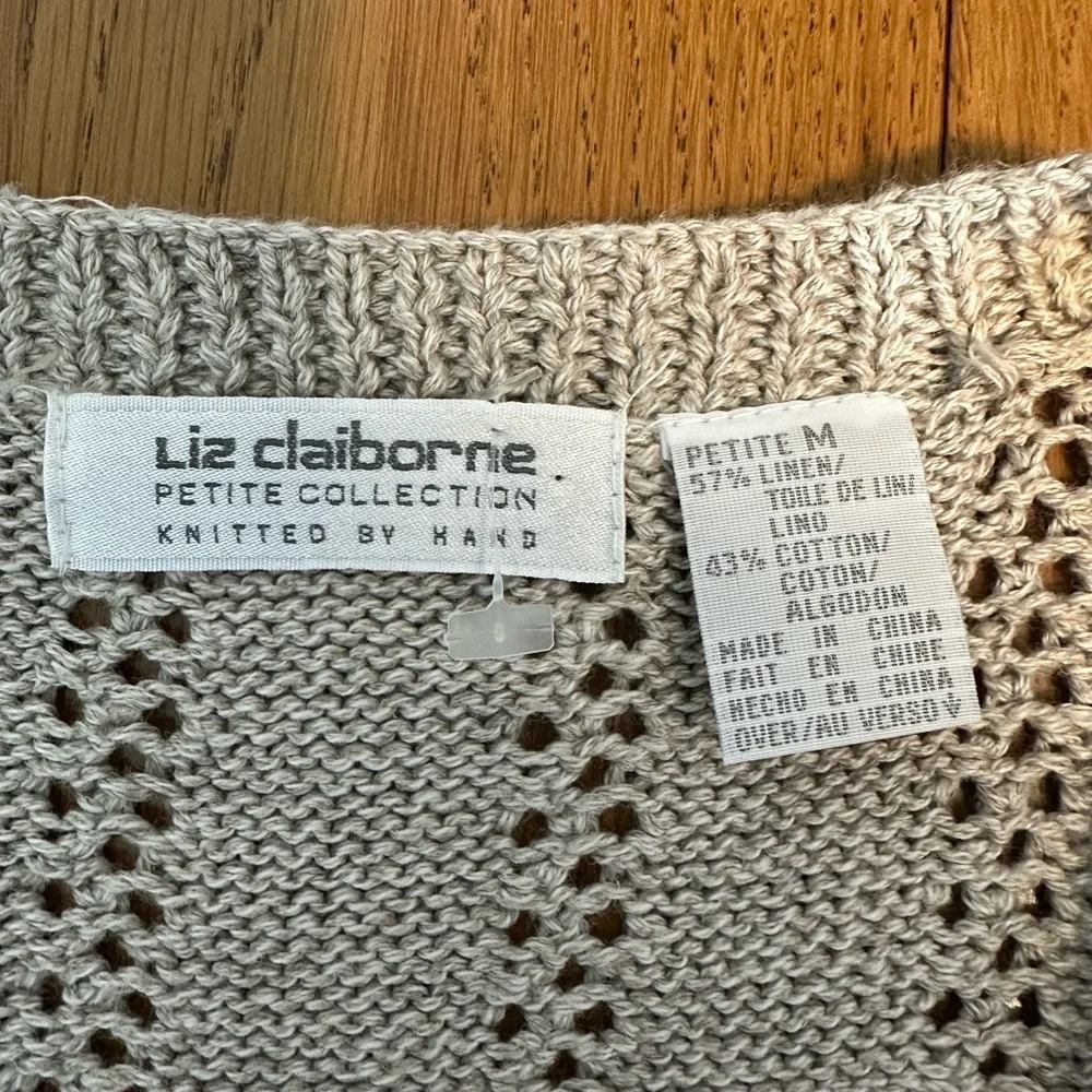 Liz Claiborne Petite M Knit Linen Cotton Button Vest Top Neutral Beige New - Picture 8 of 8